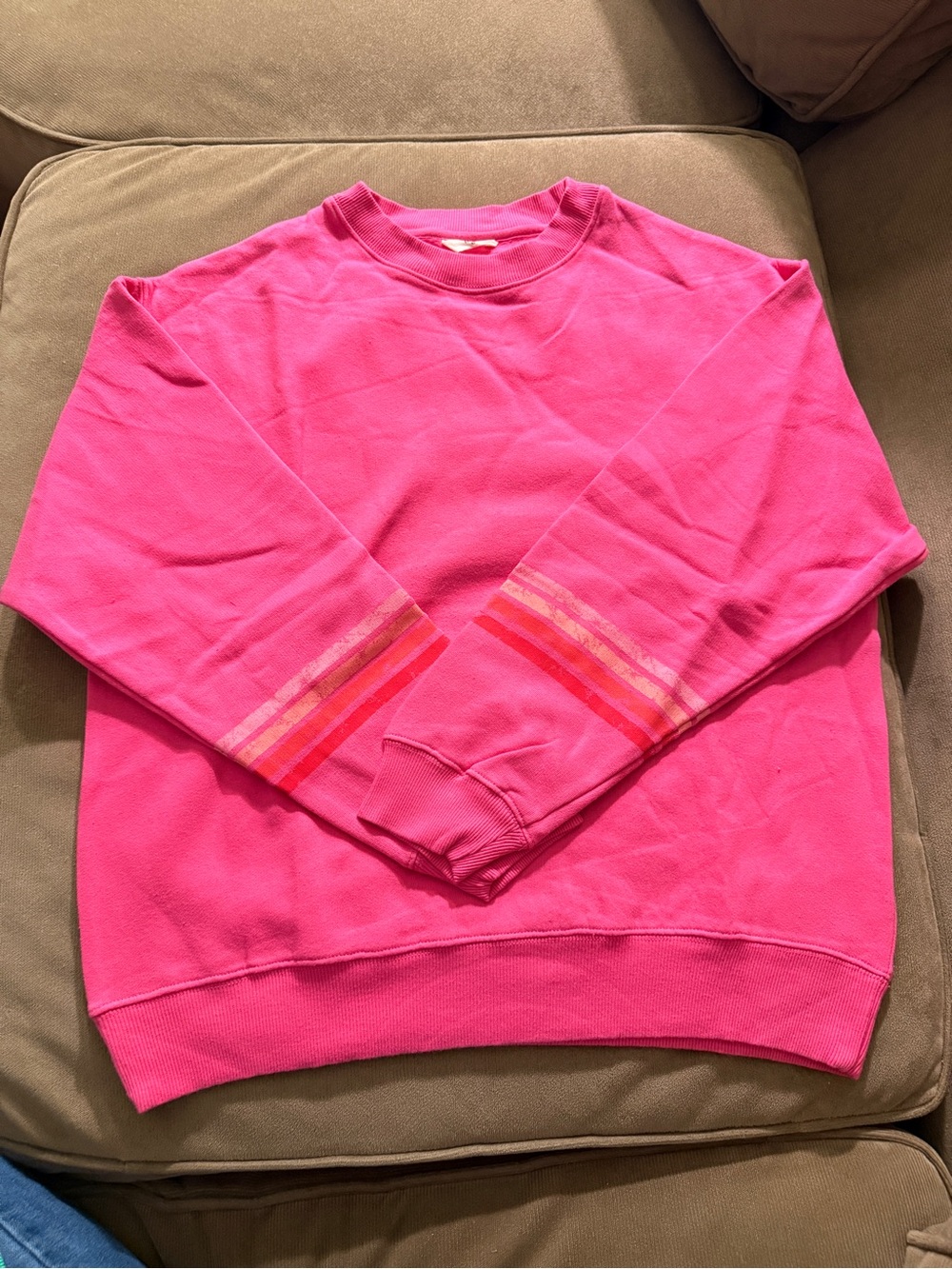 NWOT HUSH Sweatshirt Hot Pink Striped Crewneck Oversized Size XS